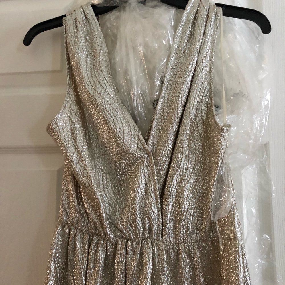 Floor length silver bridesmaid dress